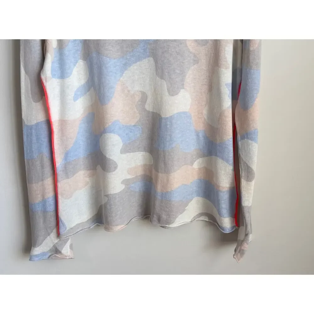 Lisa Todd Summer Camo Printed Pop Split Neck Linen Pullover Sweater Multi Small